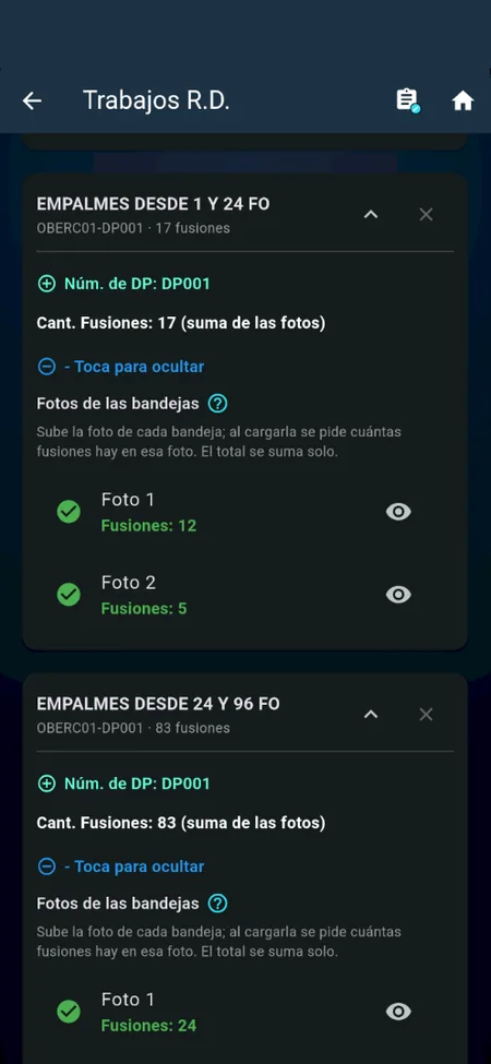 Fusiones por bandeja