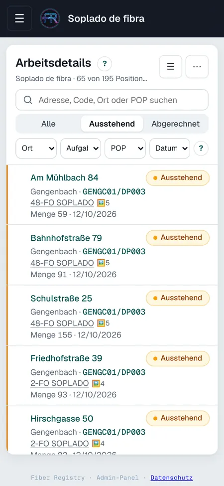Details im Panel auf dem Handy